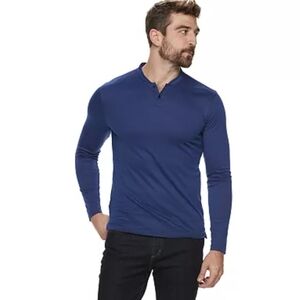 Marc Anthony Blue Cotton Long Sleeve Henley Shirt Top Size Men's Large NEW